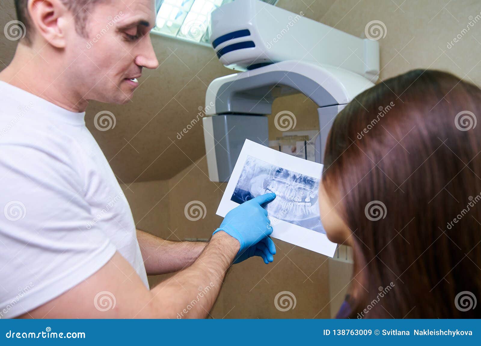 The Doctor Shows the Patient an Xray Image. Computer Diagnostics Stock