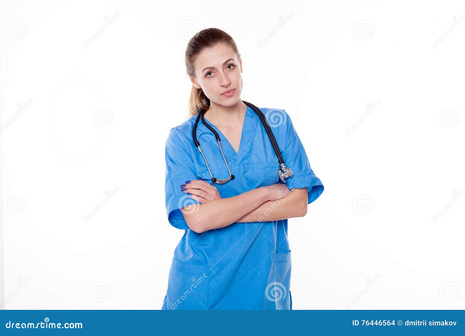 Doctor Stands at a Wall with Stethoscope Stock Photo Image of medic