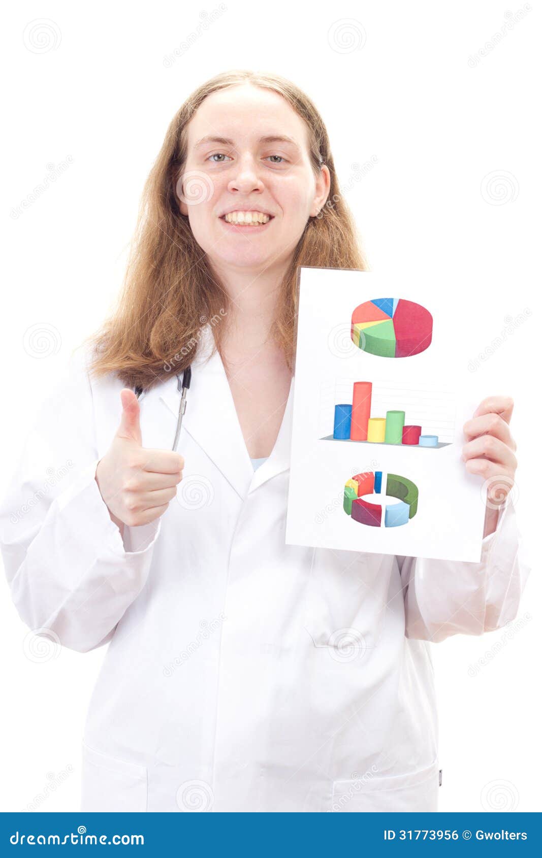 doctor with statistics showing thumb up