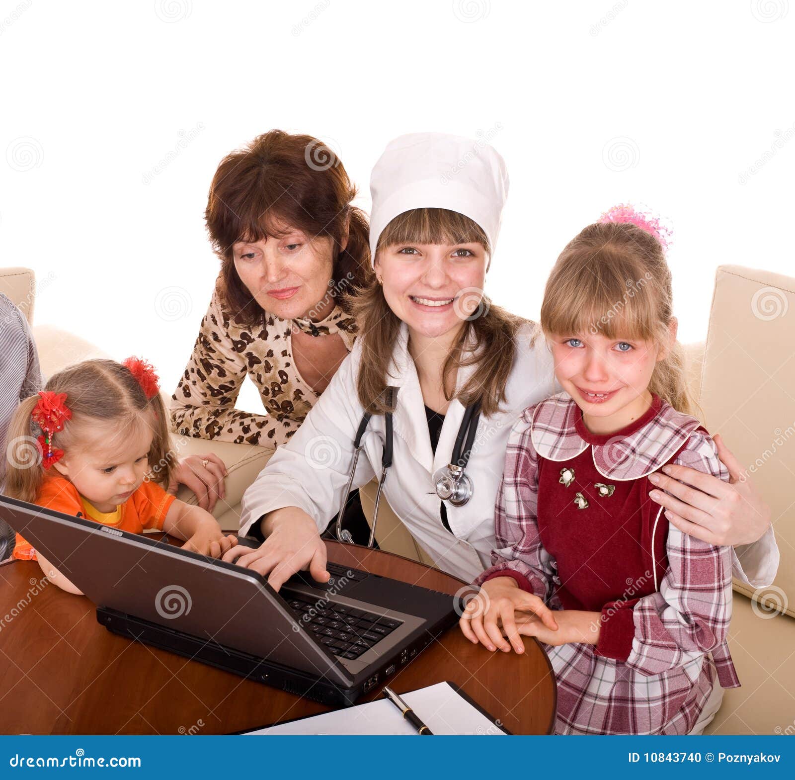 Doctor With Stethoscope And Family. Stock Photo Image of caucasian