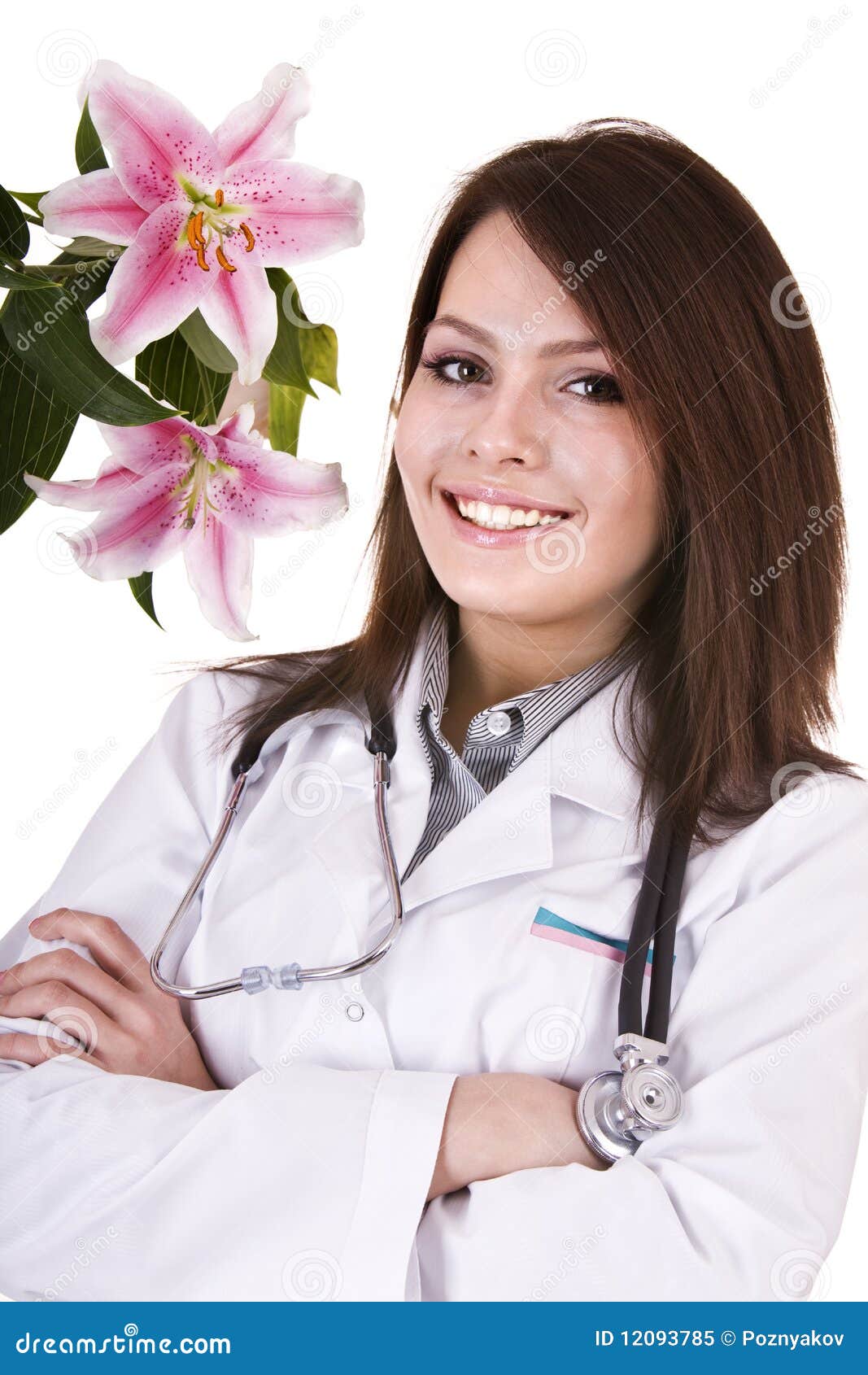 Doctor With Stethoscope And Flower. Royalty Free Stock Photo Image