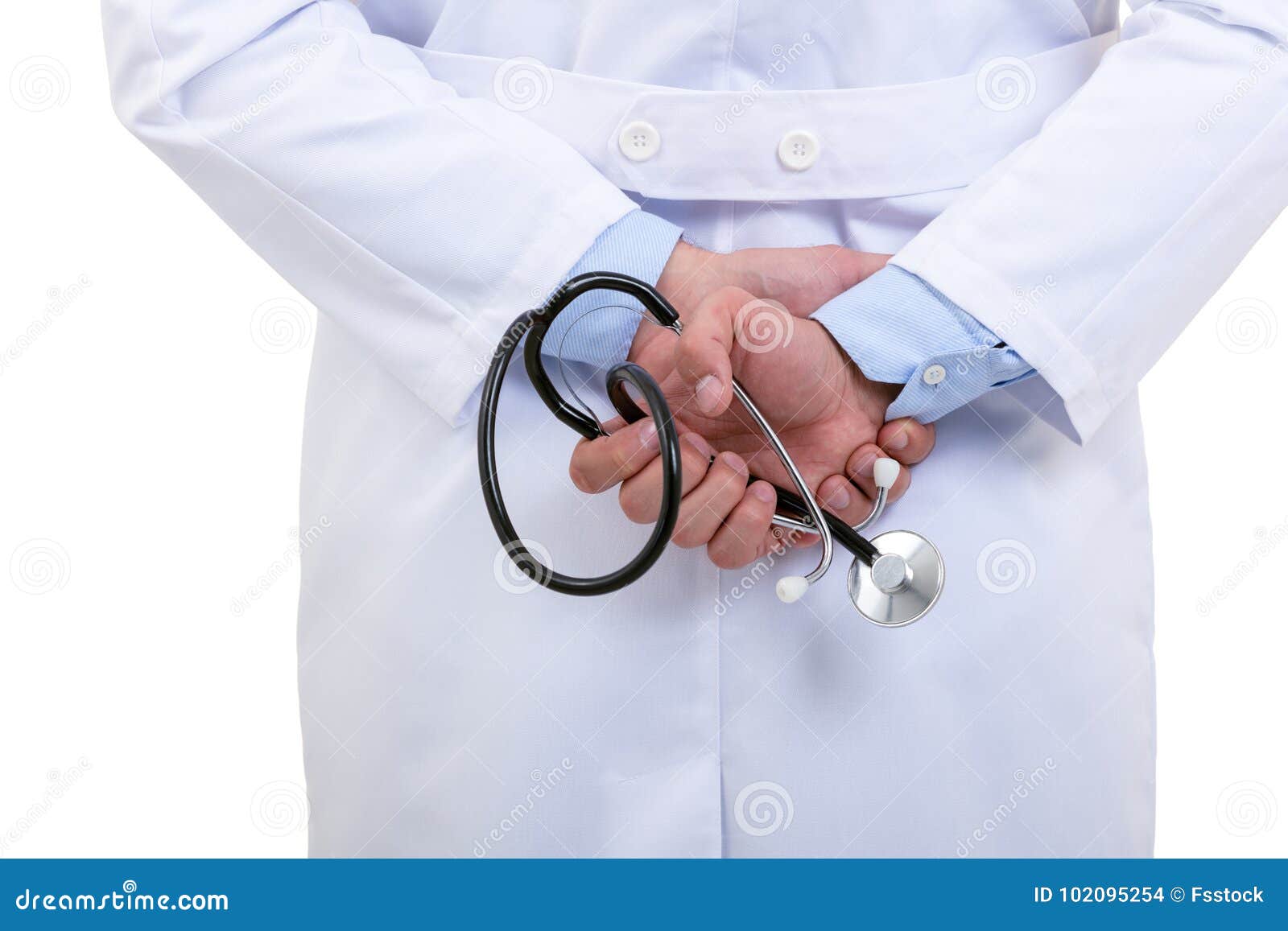 Doctor with a Stethoscope in the Hands Behind the Back Stock Photo