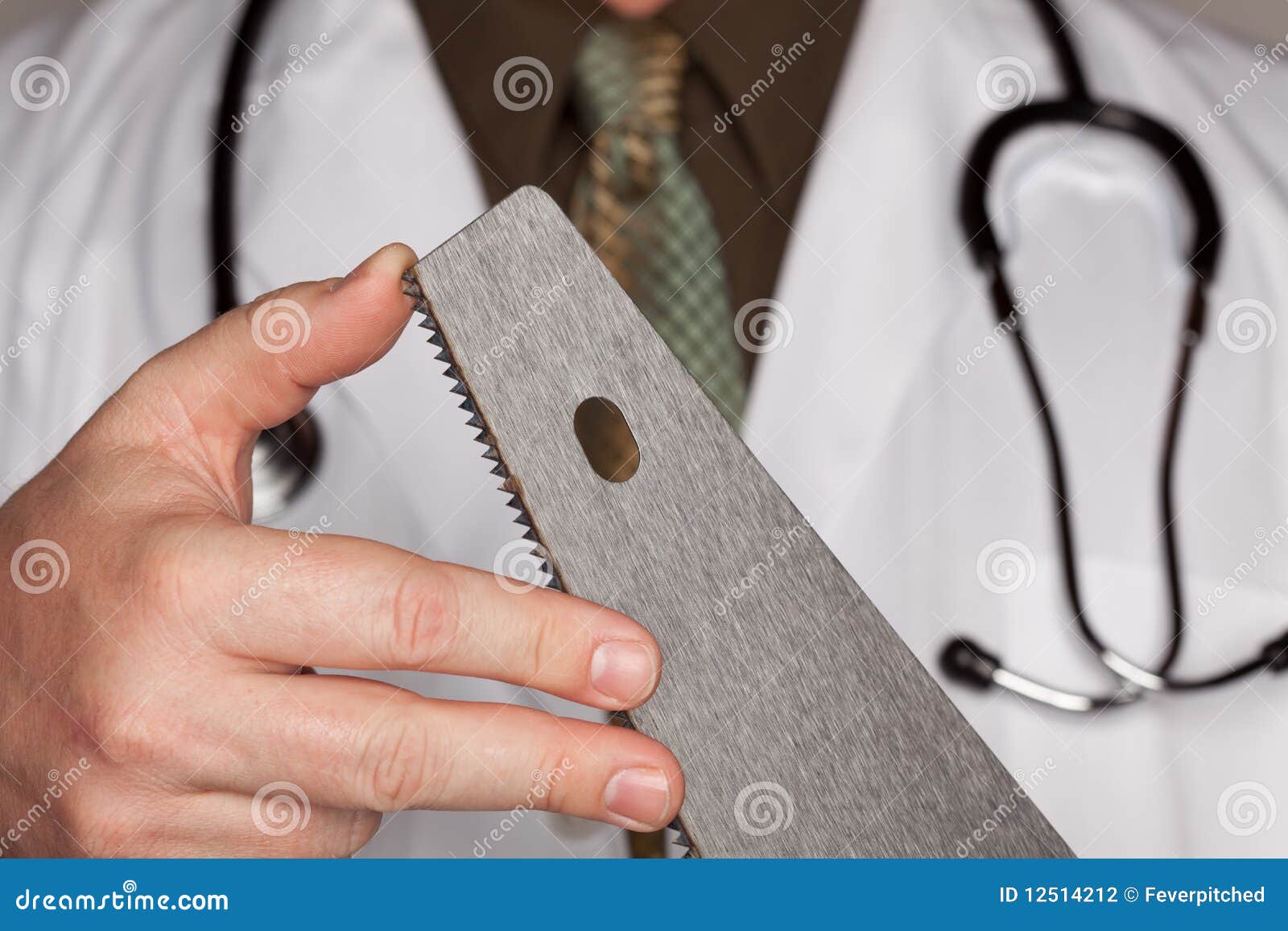Doctor with Stethoscope Holding a Sharp Saw Stock Photo Image of