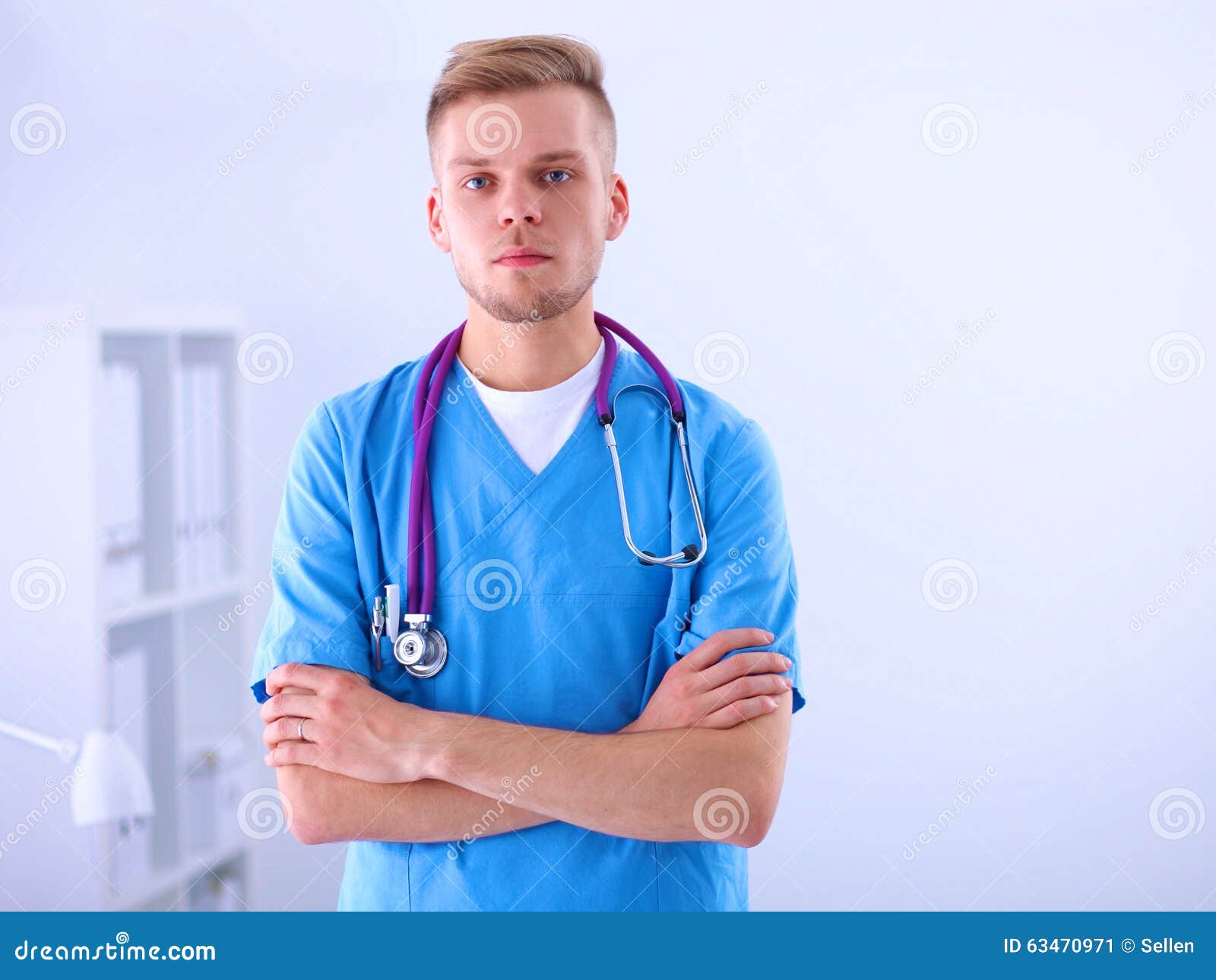 Doctor with Stethoscope Standing , Crossed Arms Stock Image Image of