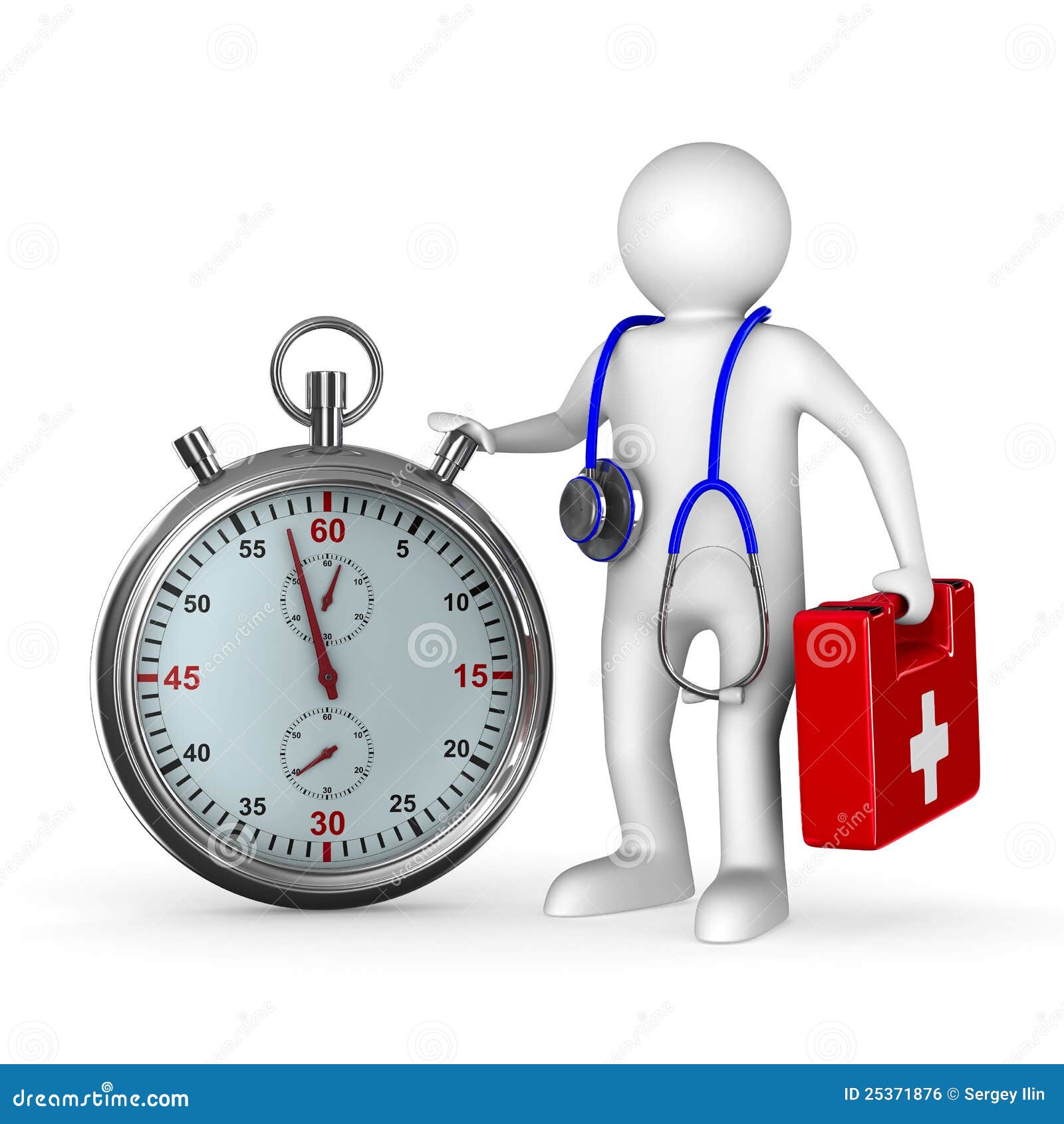 Doctor with Stethoscope and Stopwatch on White Stock Illustration