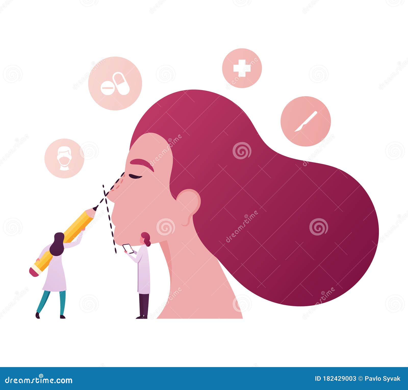 Doctor Surgeon Character Examining Patient Nose before Rhinoplasty Surgery,  Drawing Line with Marker on Woman Face Stock Vector - Illustration of  background, medical: 182429003