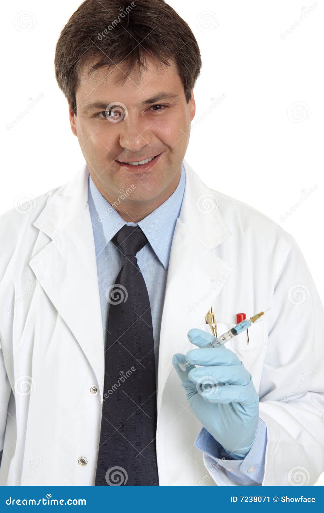 Syringe With A Needle On A Blue Background. Acute Medical Needle. Nurse