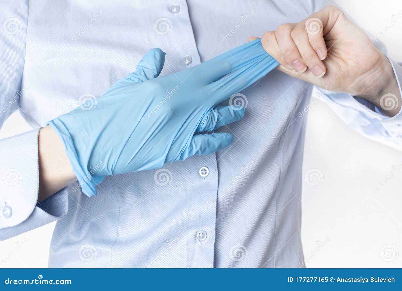 Doctor Take Off Blue Latex Gloves, Closeup Stock Image - Image of ...