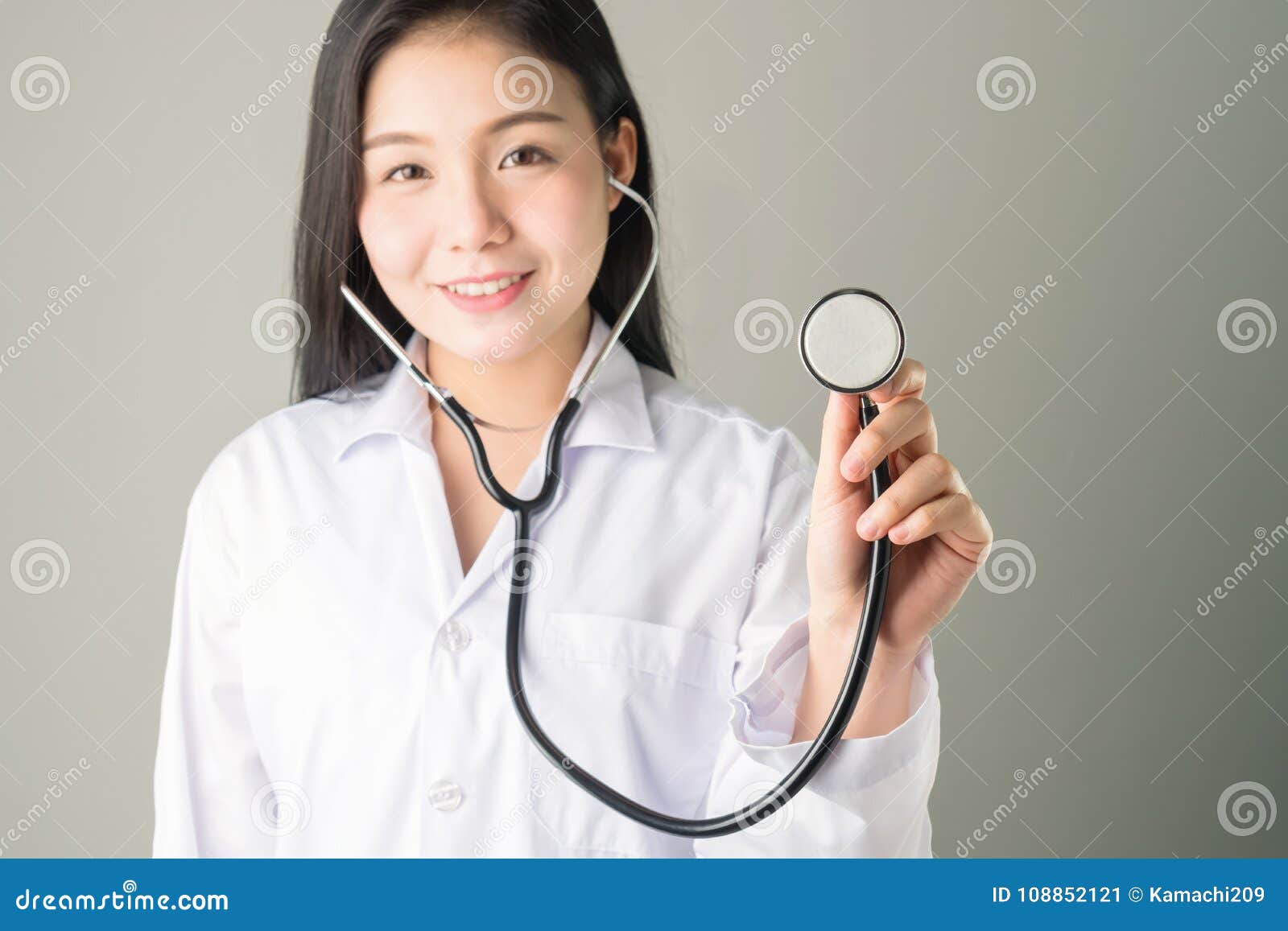 The Doctor Uses the Stethoscope To Catch Up and Lift Up. Stock