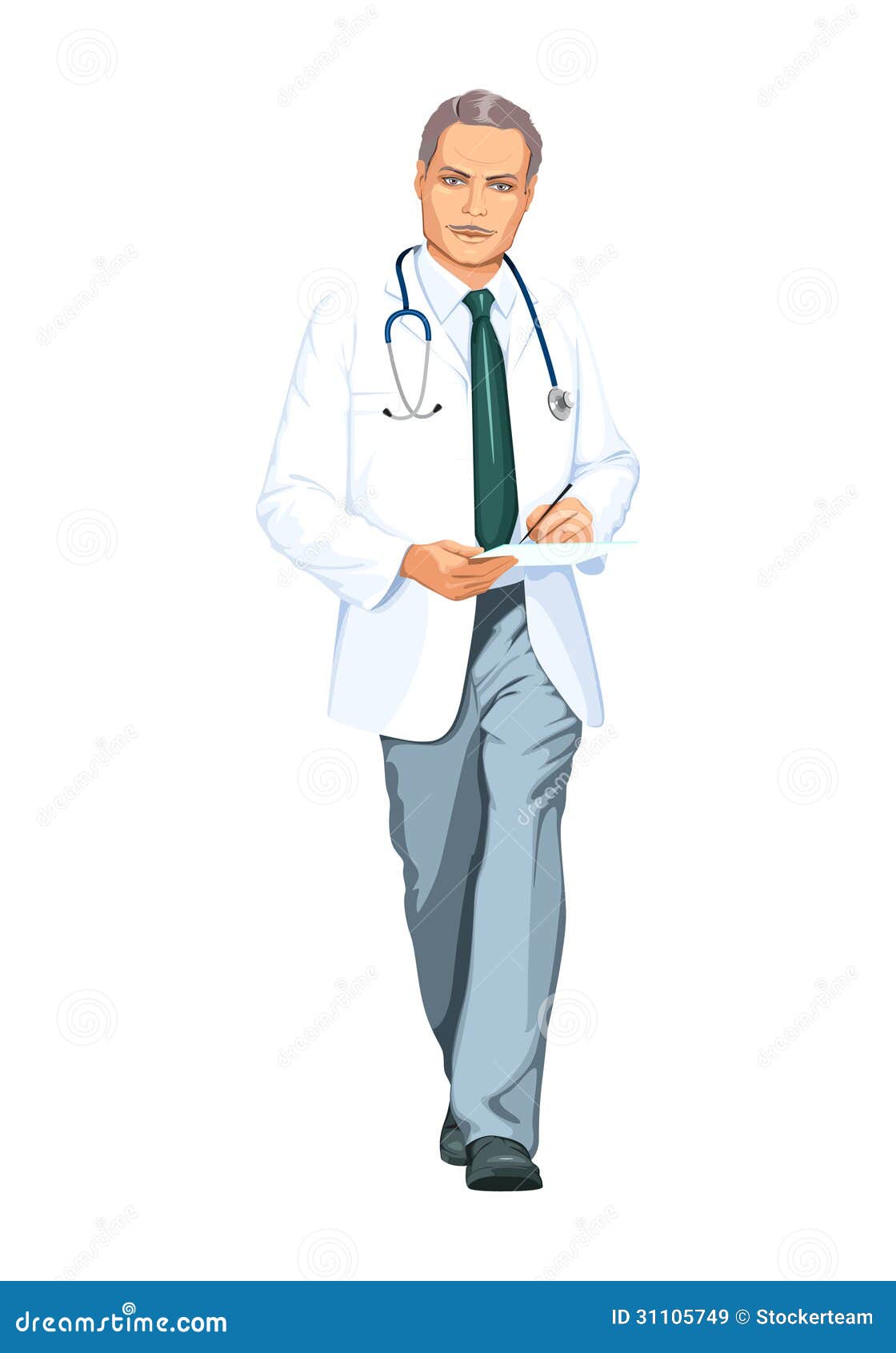 Doctor in a White Coat Isolated on White Background Stock Illustration