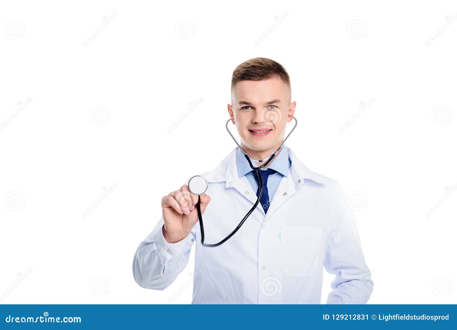 Male Doctor in White Coat with Stethoscope Stock Image Image of
