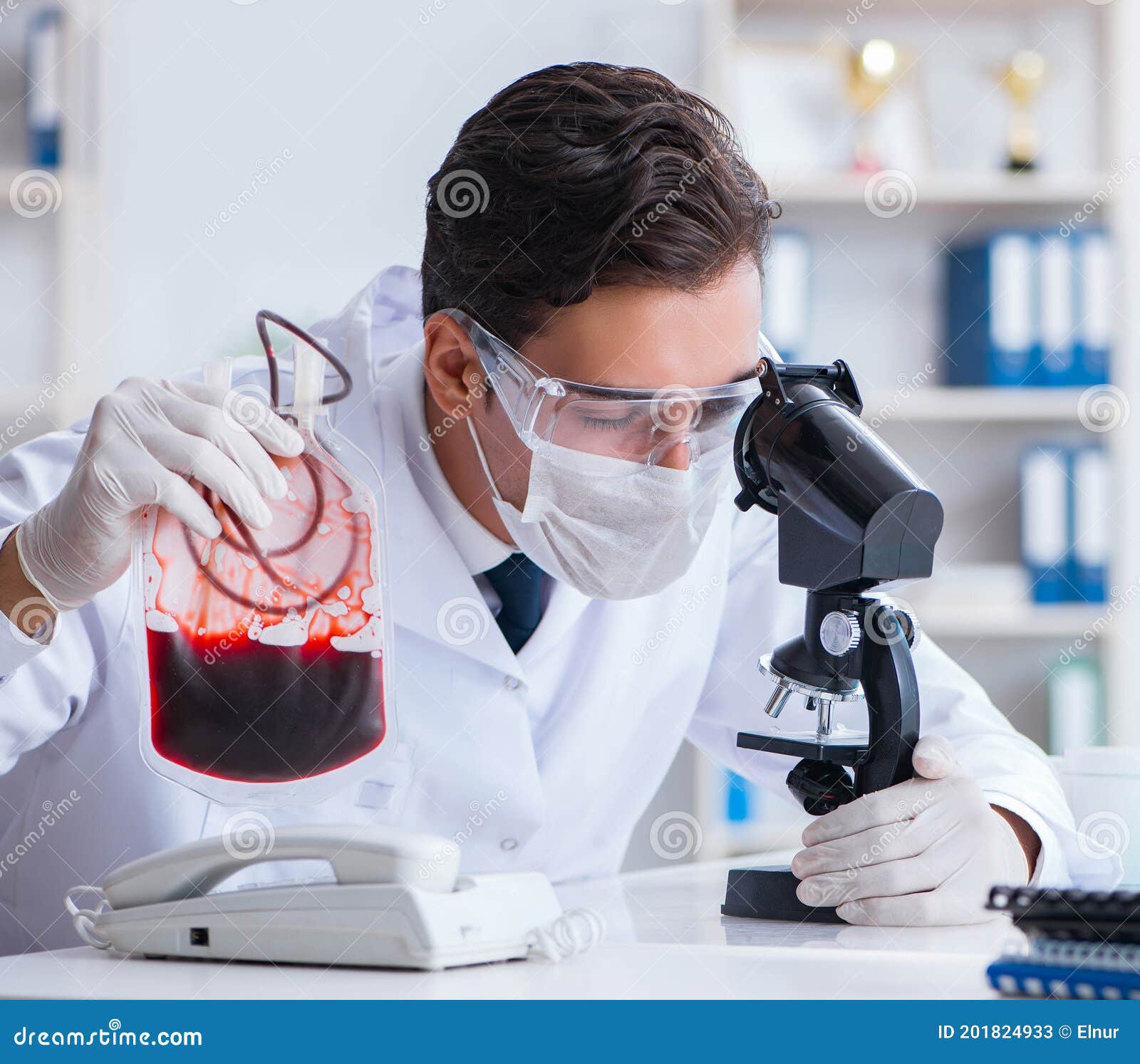 Doctor Working with Blood Samples in Hospital Clinic Lab Stock Image