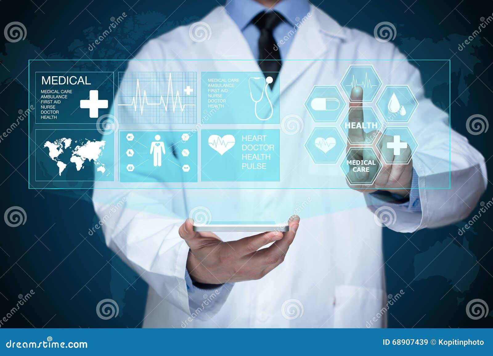 Doctor Working on a Virtual Screen. Medical Technology Concept. Pulse