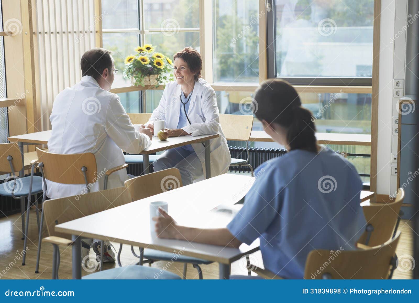 doctors on work break in cafeteria