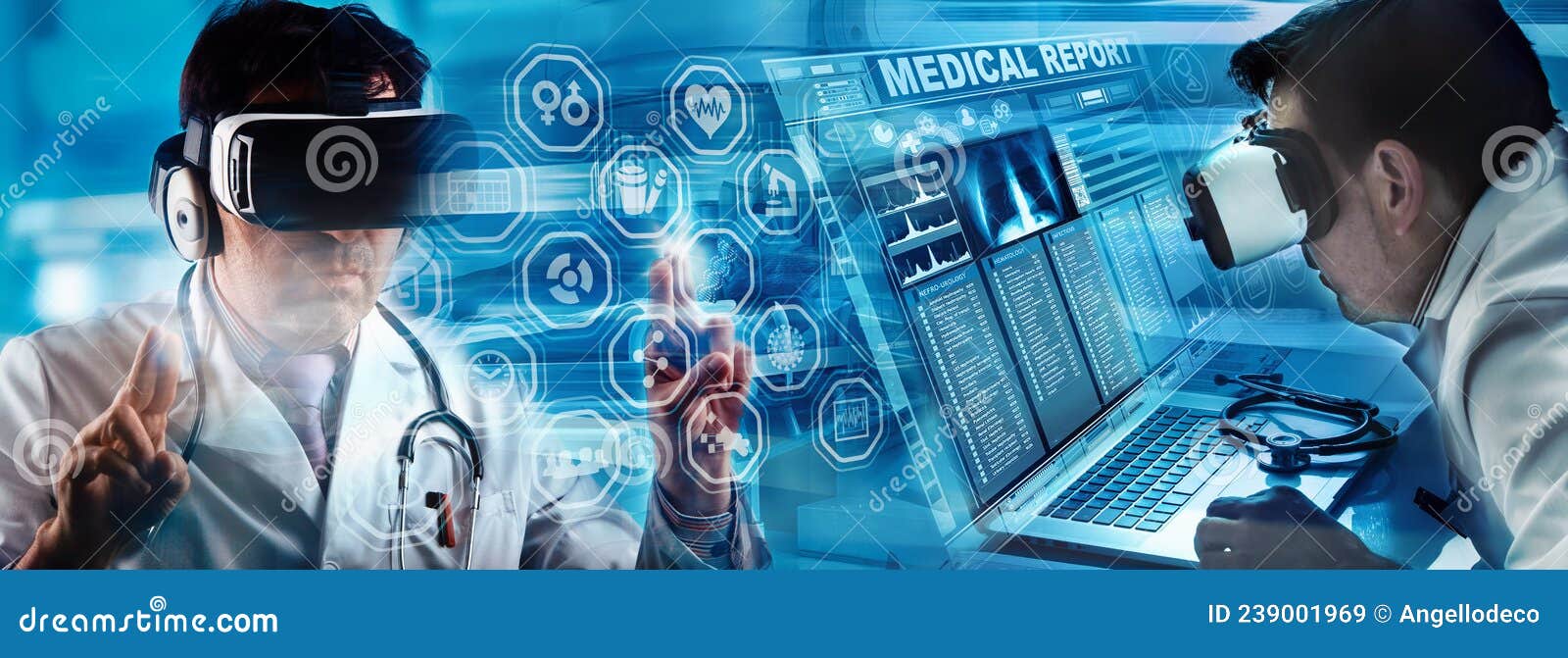 Doctors Working with Vr Glasses in a Virtual Reality Environment Stock