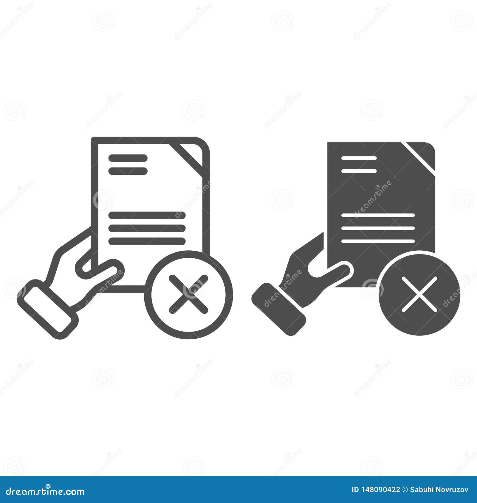 Document Fail Line and Glyph Icon. Quality Control Fail Vector