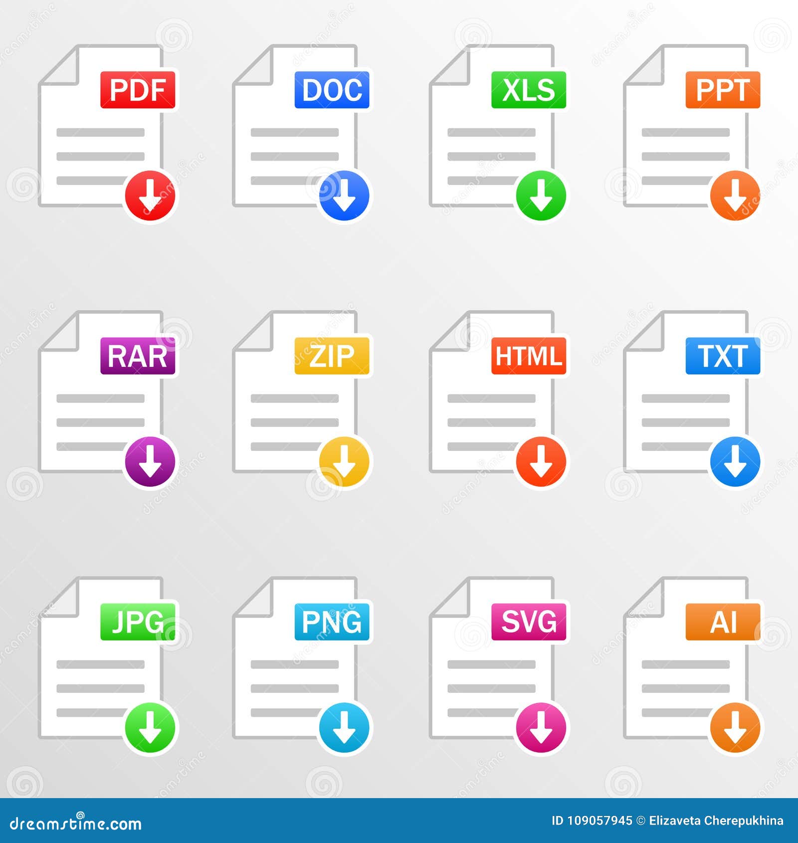 document files. icon set. download file formats - pdf, doc, xls, ppt, rar, zip, html, txt, jpg, png, svg, ai. 