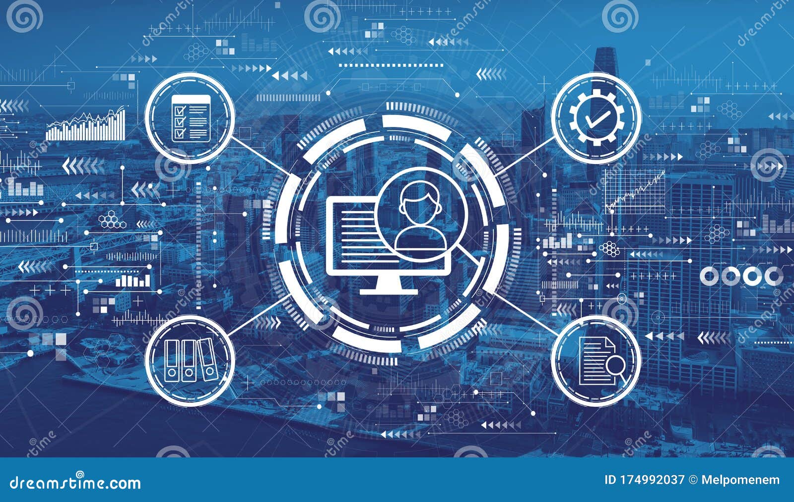 Document Management System Concept with Downtown San Francisco Stock