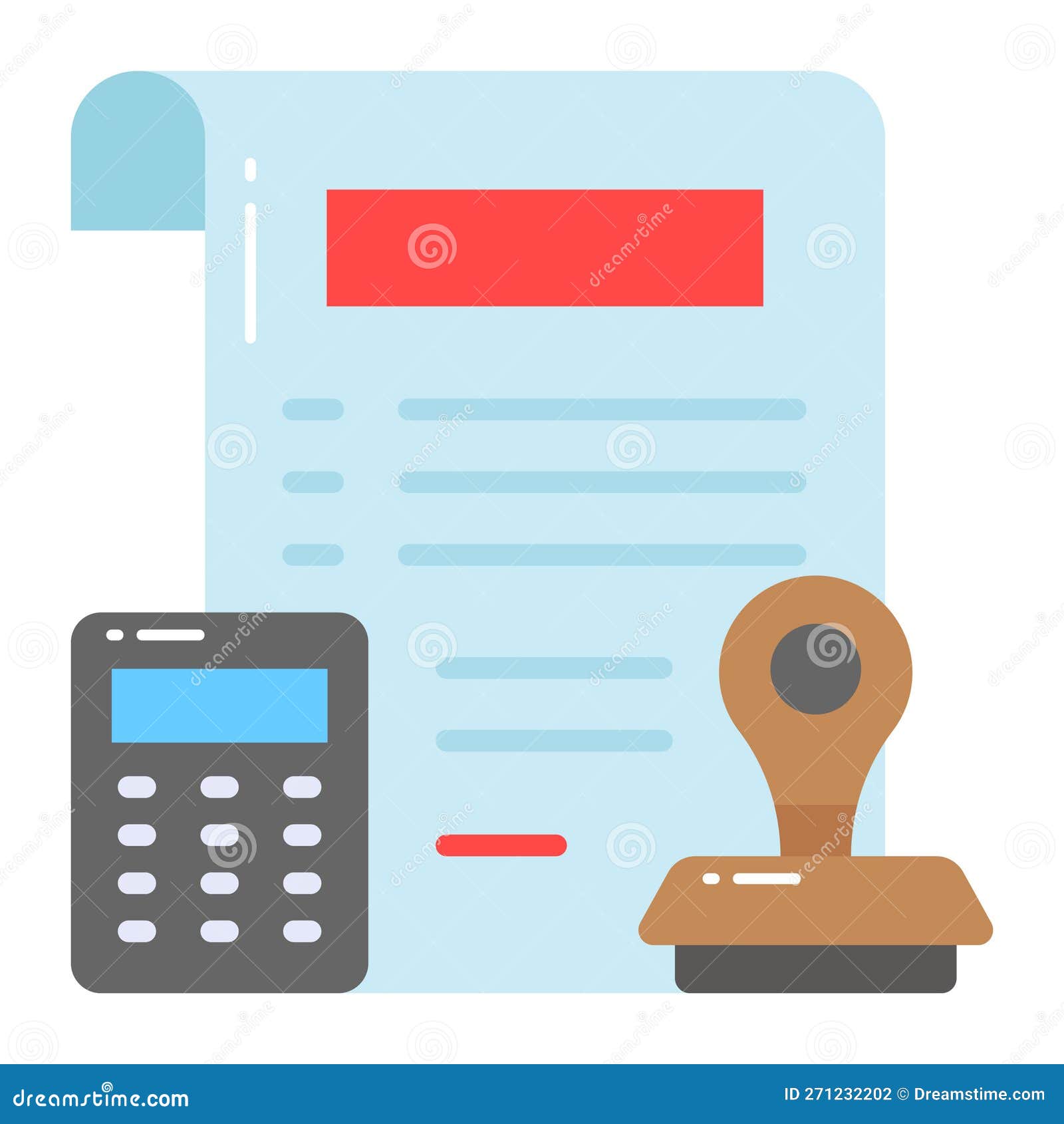Document with Stamp and Calculator Vector Design of Approval Stock