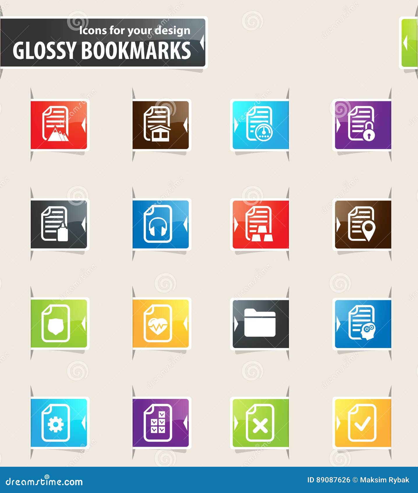Documents Bookmark Icons stock vector. Illustration of file 89087626