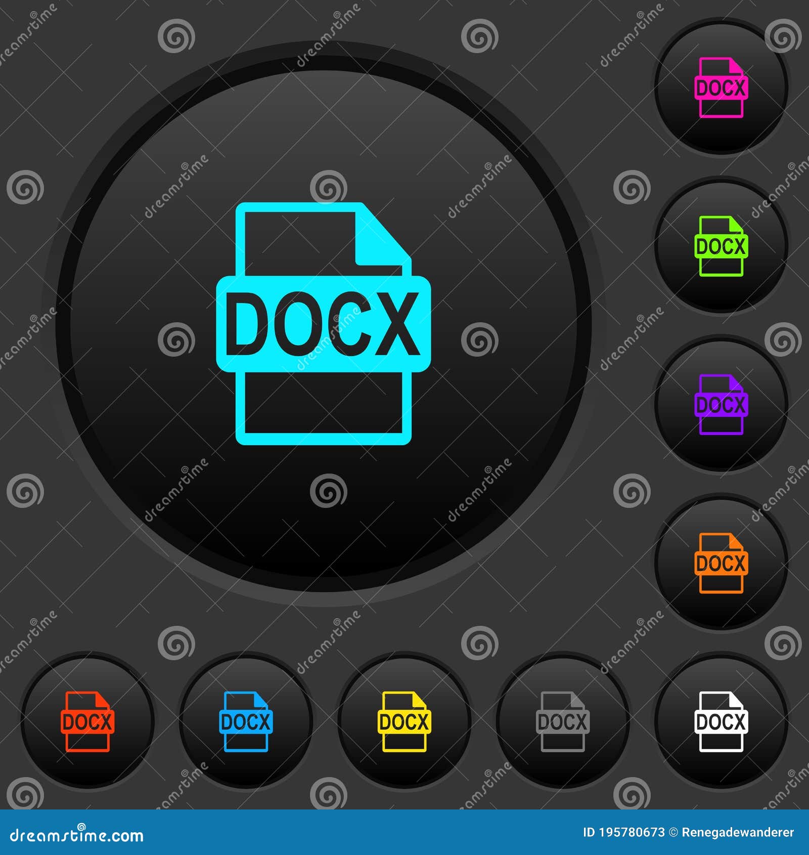 docx file format dark push buttons with color icons