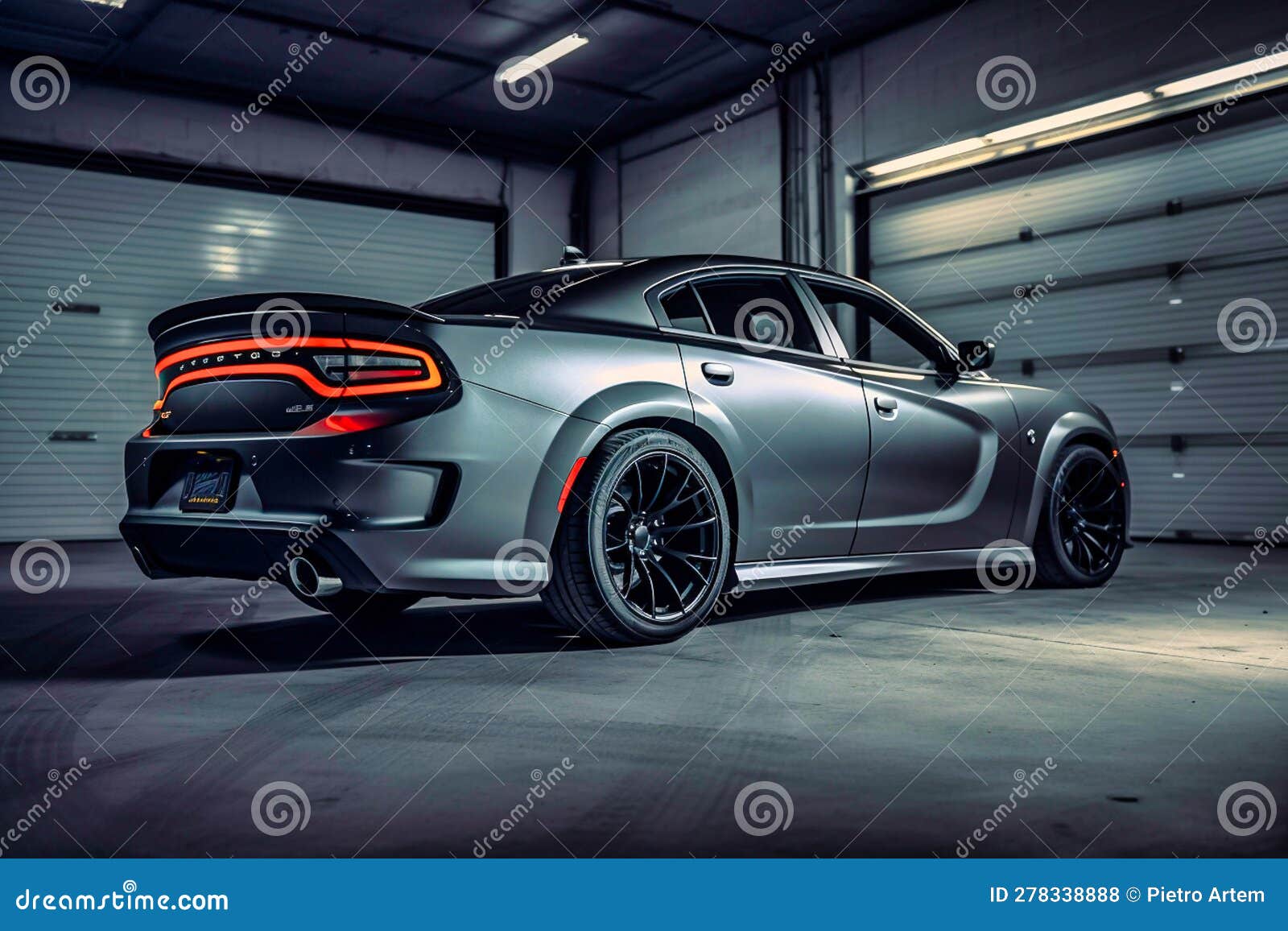 2020 Dodge Charger Light Grey Aggressive Styling, Generative AI Stock