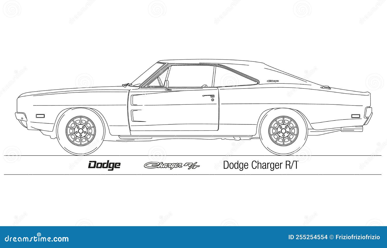 Dodge Charger RT vintage car United States year 1969 vector illustration  outlined Stock Vector  Adobe Stock