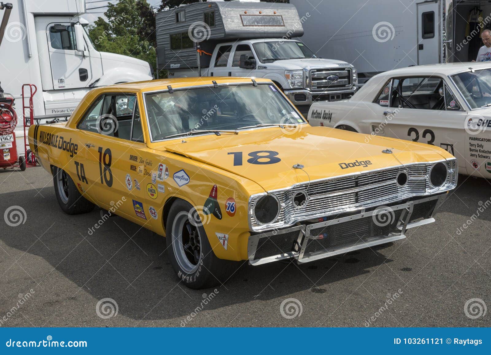 Yellow Vintage Muscle Car Side View Stock Photos pic