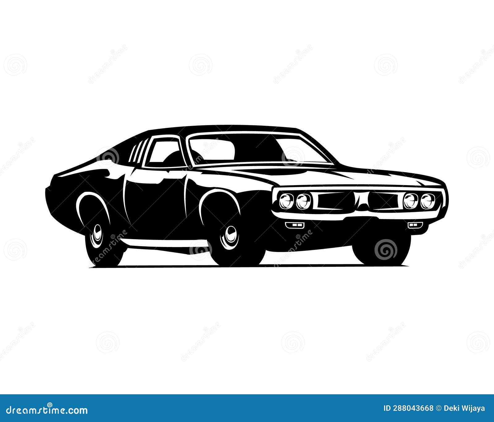 1969 dodge super bee car  . silhouette .  white background view from side