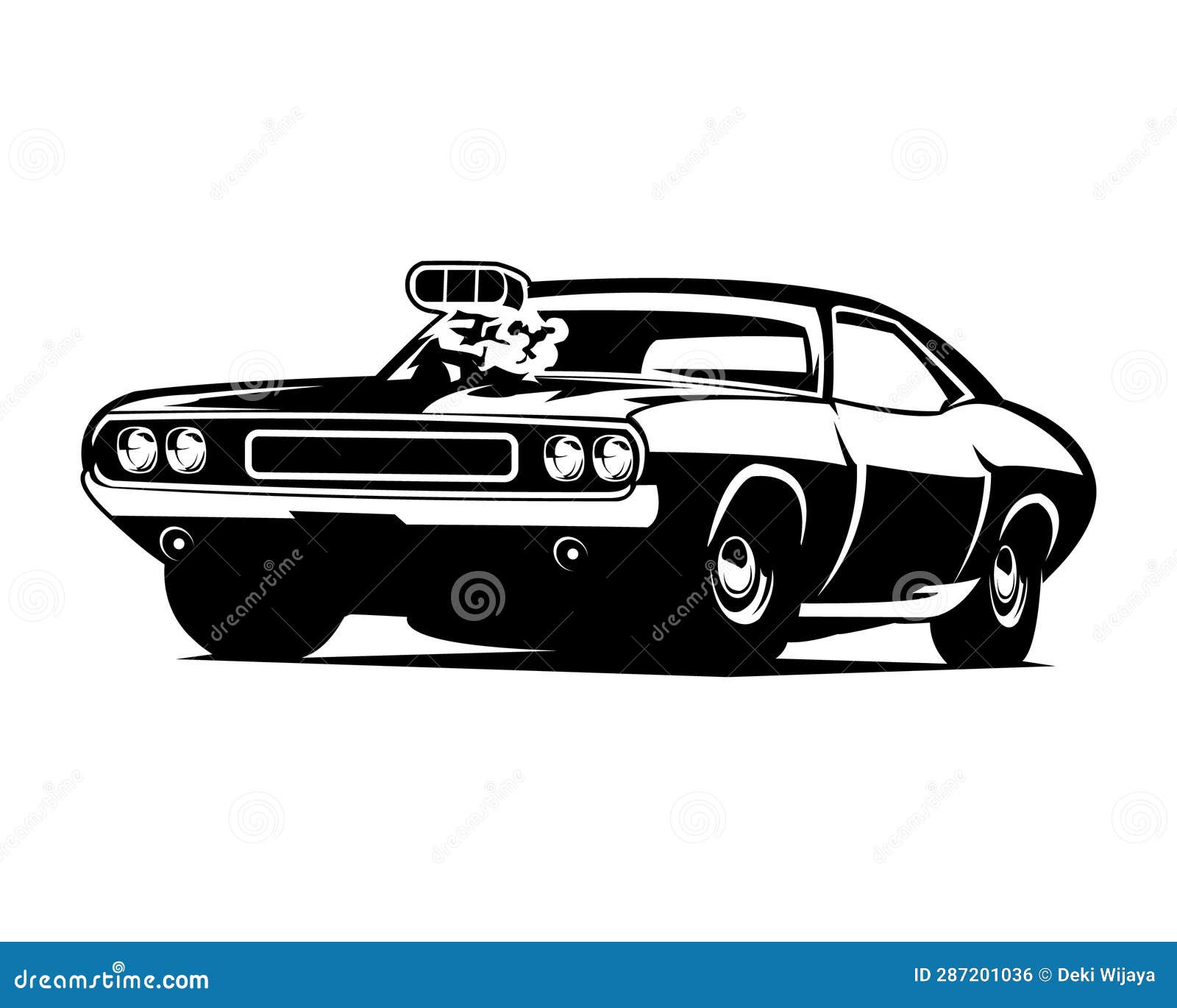 dodge super bee 1969. silhouette  .  white background view from side.
