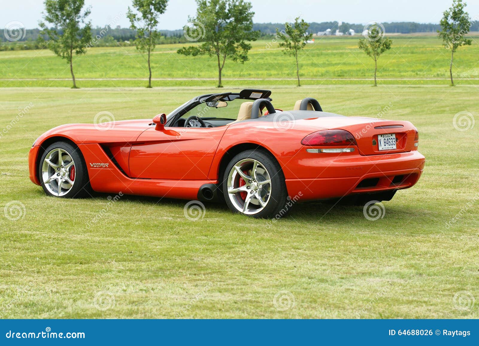 St-liboire august 8, 2015 rear side view of orange dodge viper with top down during car show