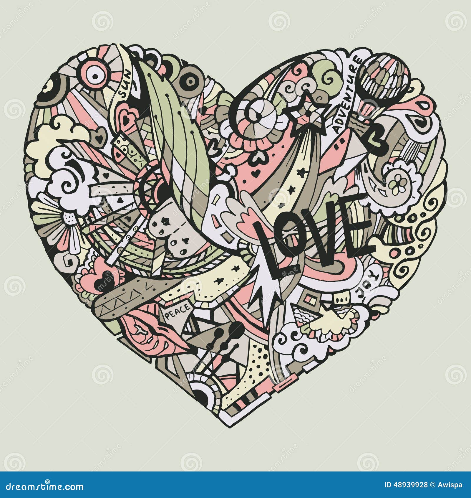 dodle colorful heart with ornate otnament