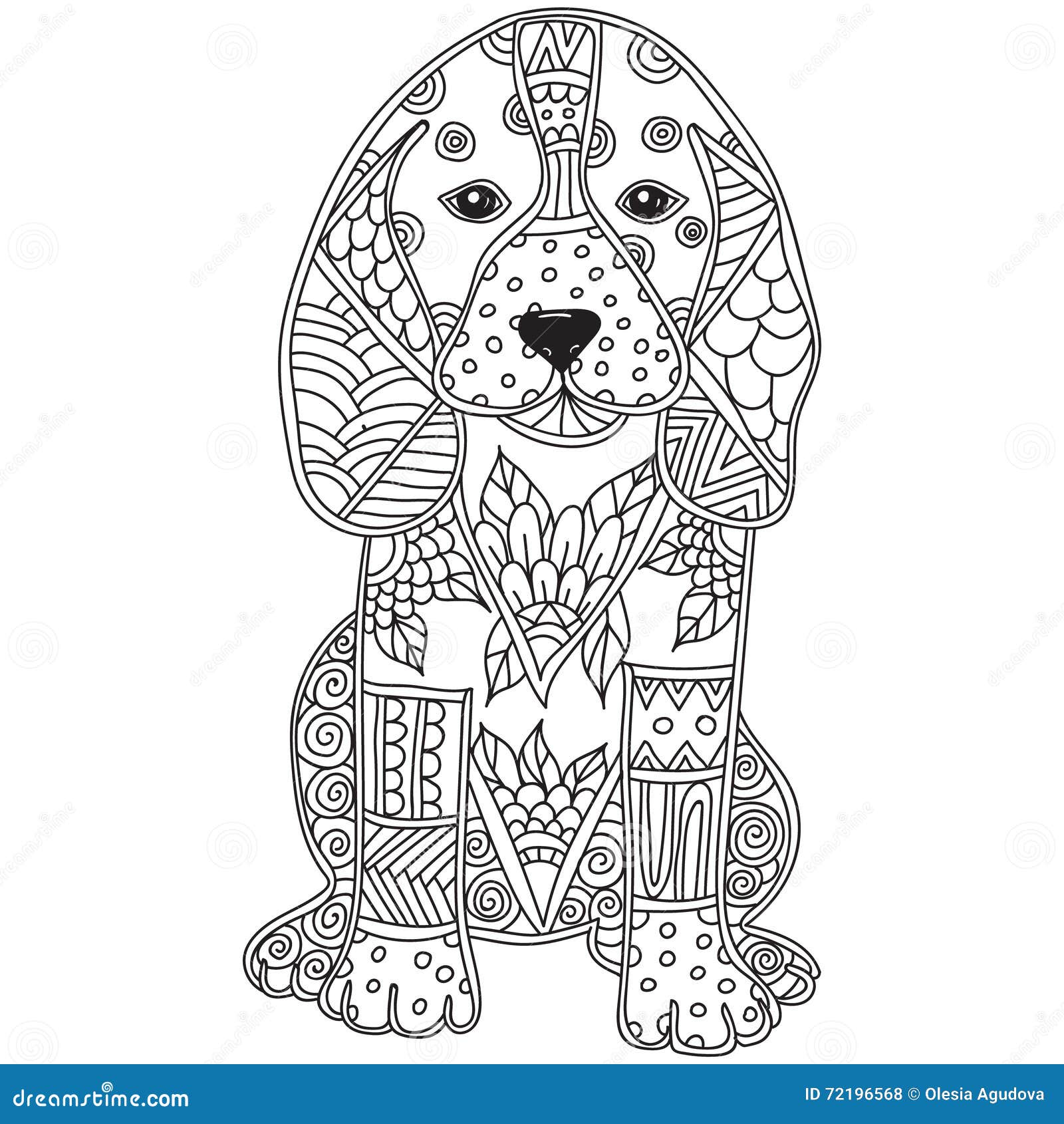 Dog Adult Antistress Or Children Coloring Page Stock Vector