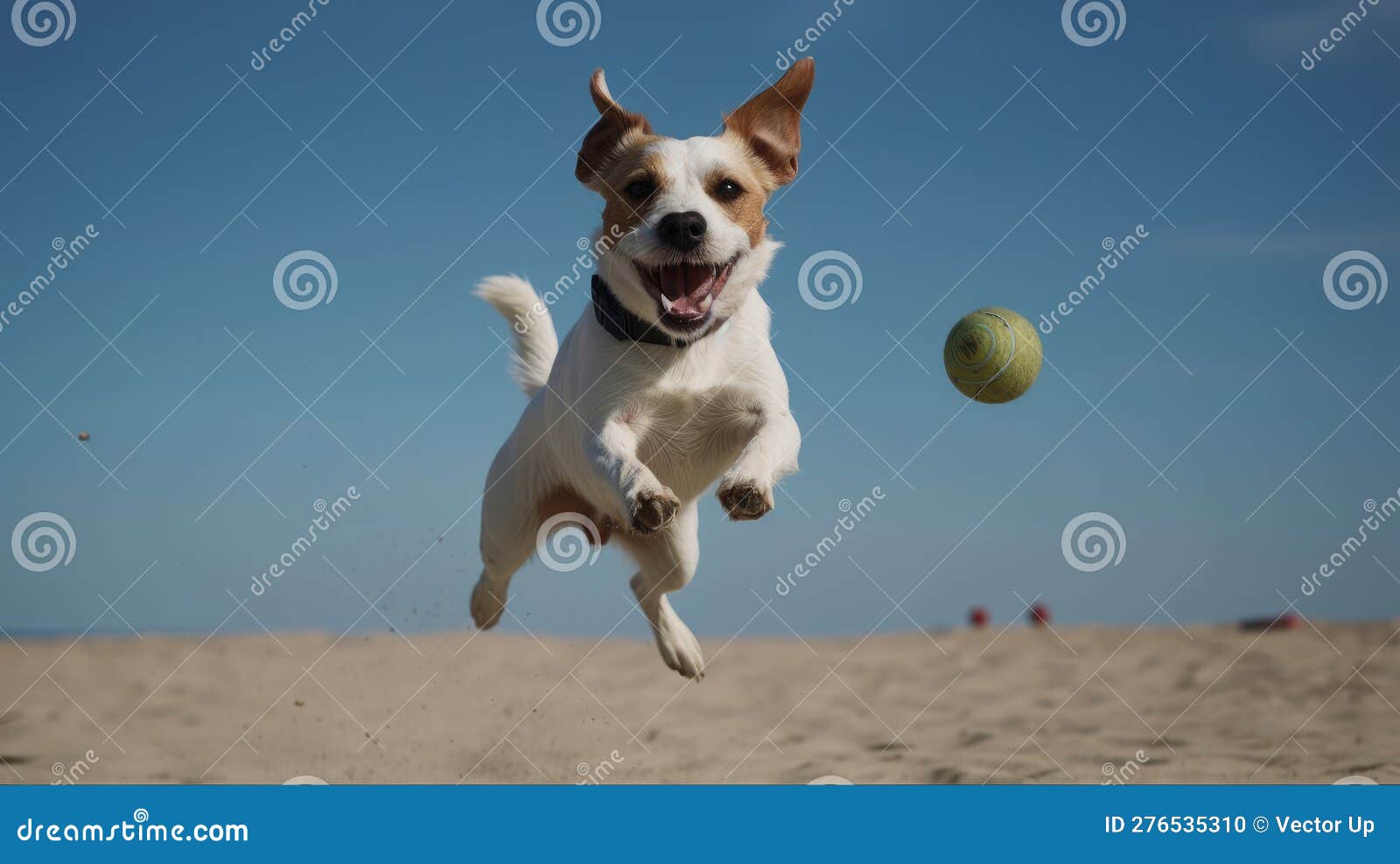 Dog in the Air Catching a Ball. Generative AI Stock Illustration