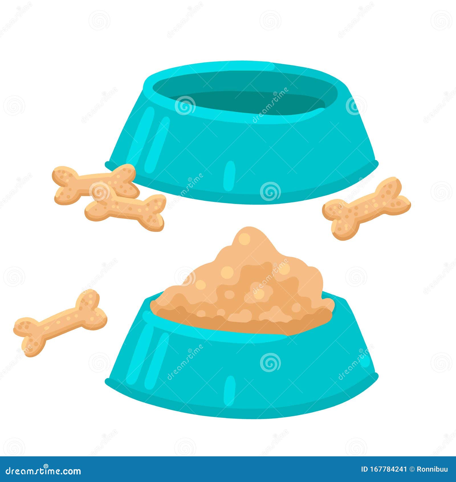 Dog Bowl. Empty and Full of Food or Dog Food. Bone-shaped Dog Biscuit.  Vector Isolated Illustration. Stock Vector - Illustration of cute, plate:  167784241