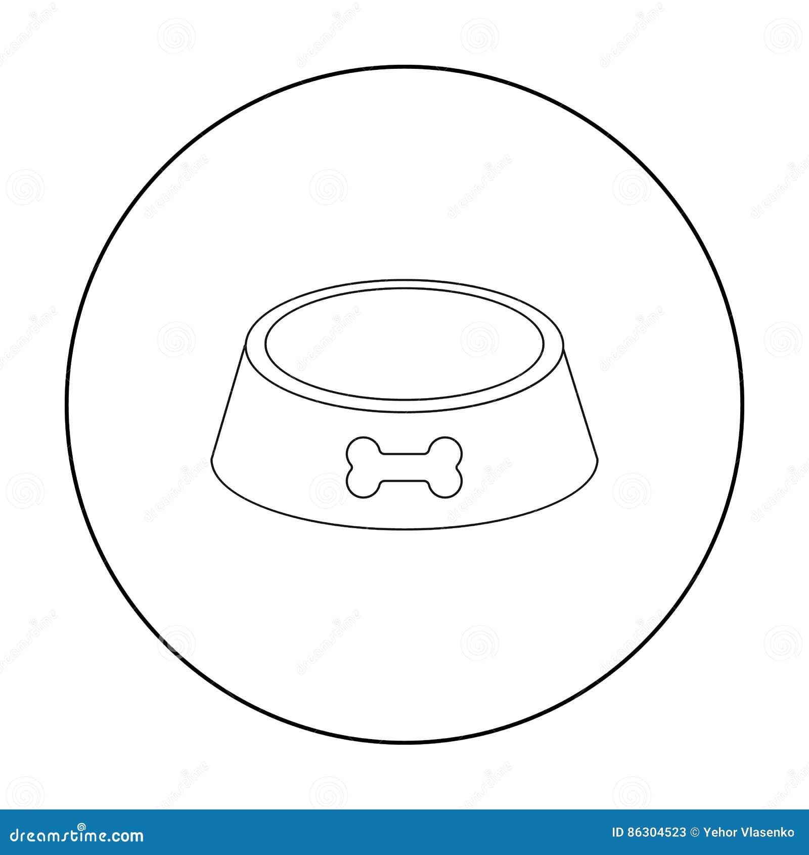 Dog Bowl Vector Icon in Outline Style for  Stock Vector