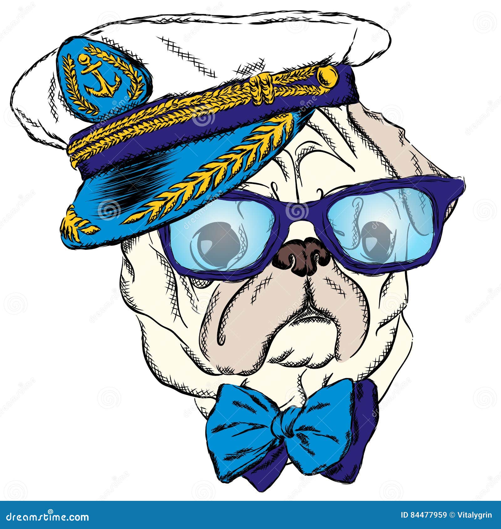 Dog in the Captain`s Cap. Cute Puppy Stock Vector Illustration of