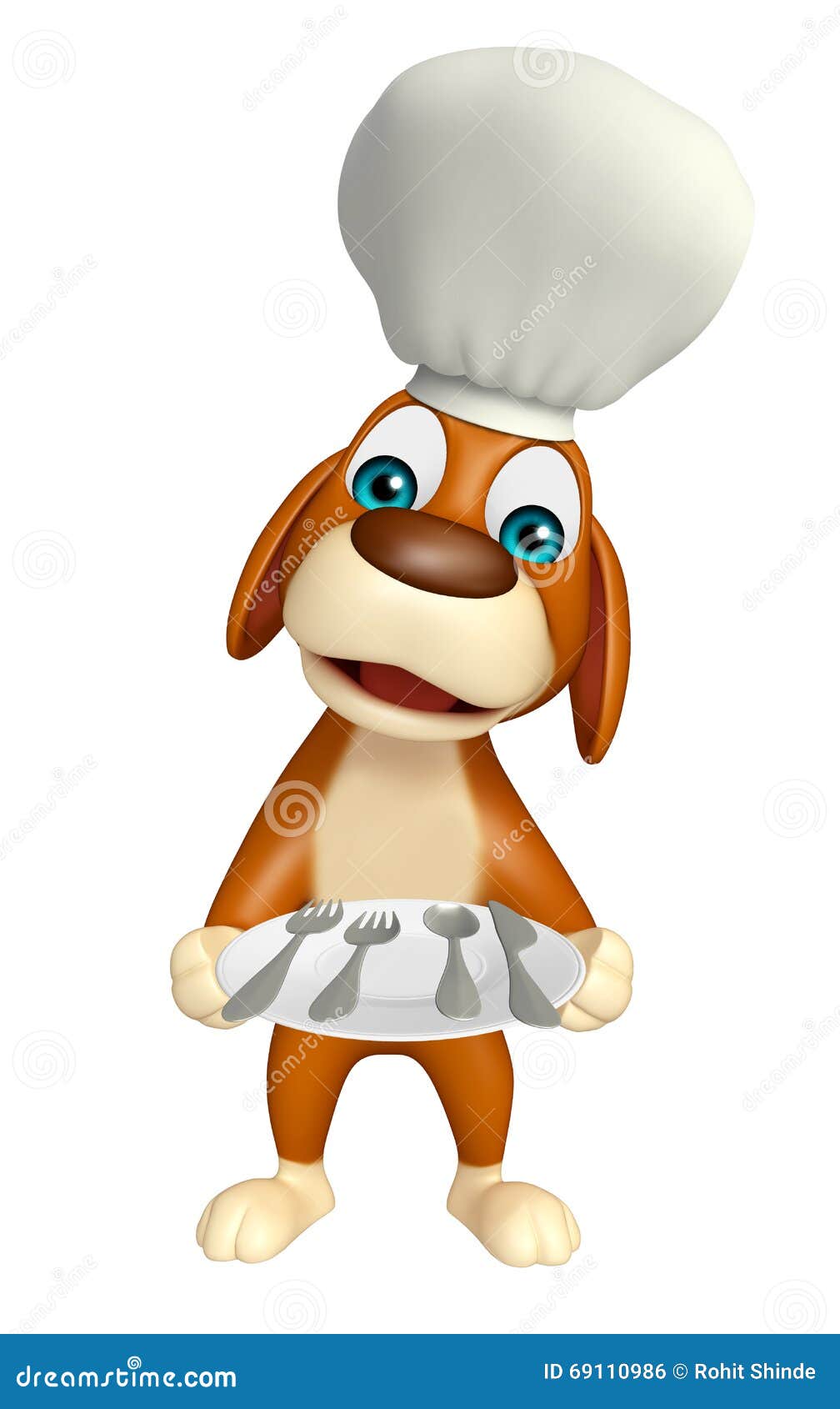 Dog Cartoon Character with Chef Hat and Dinner Plate Stock Illustration