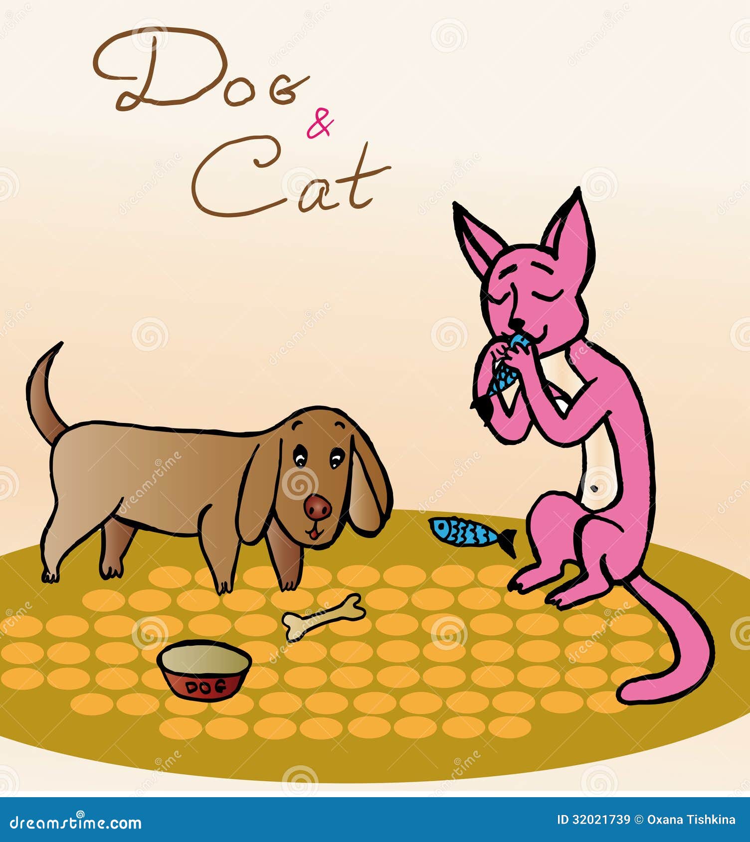 Dog and cat eating stock illustration. Illustration of artwork 32021739