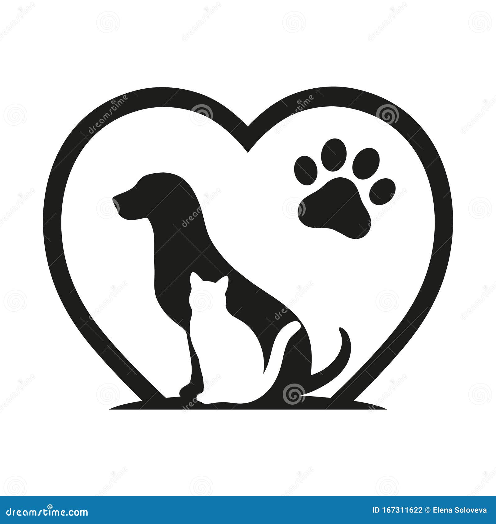 Dog And Cat Silhouette With Heart