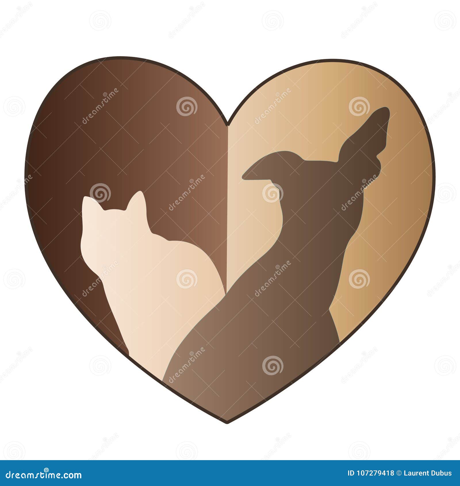 dog and cat love heart gold logo