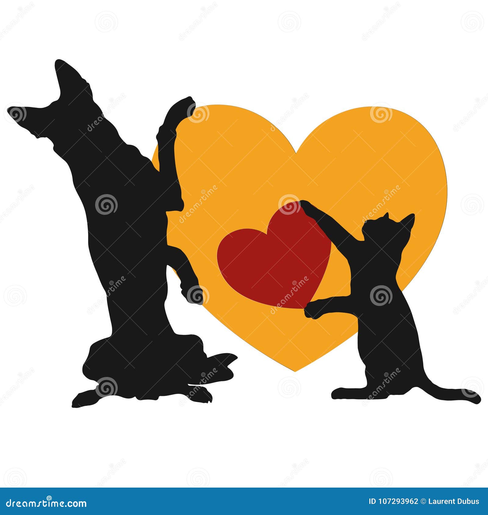 dog and cat love heart yellow logo