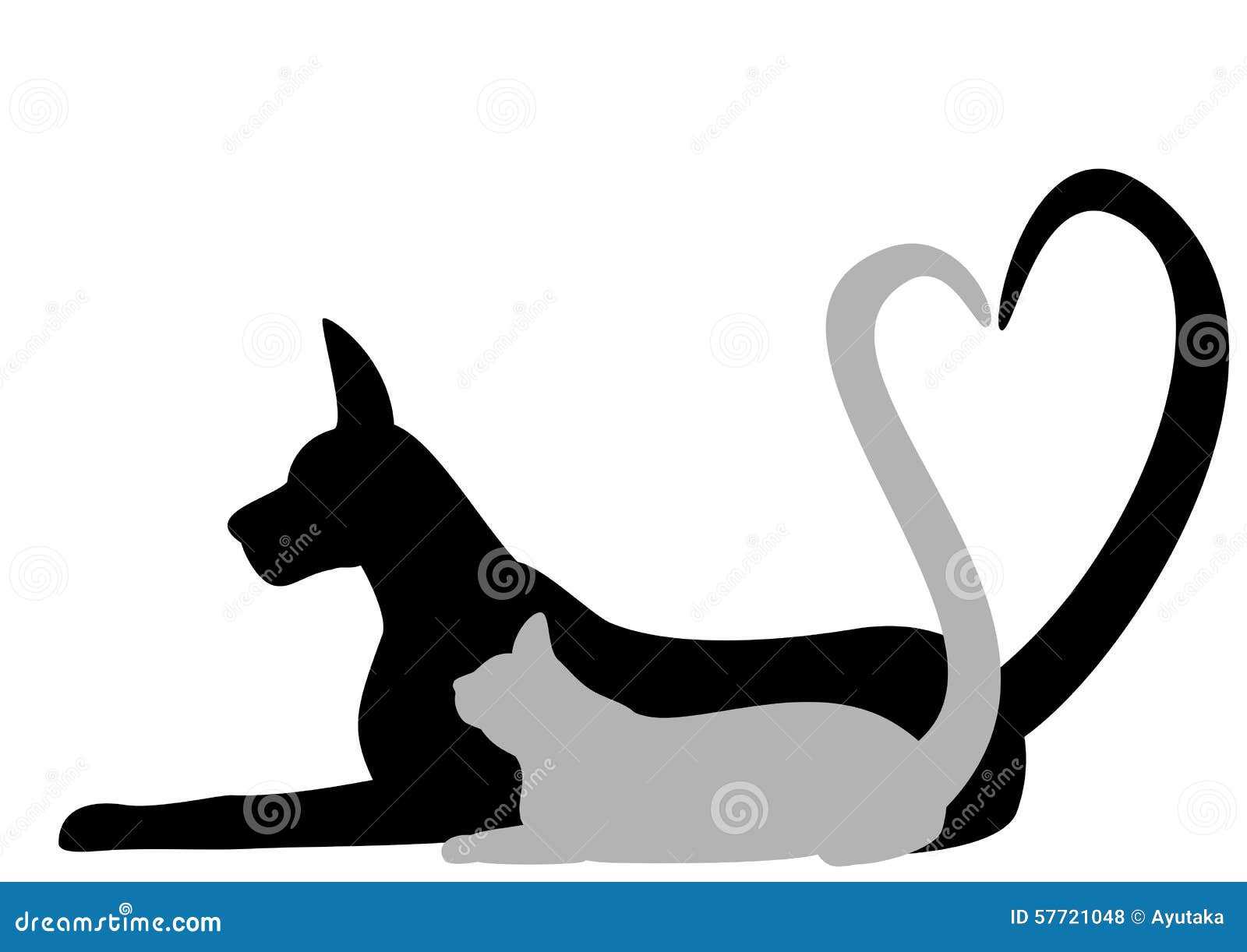 dog and cat making heart with tail