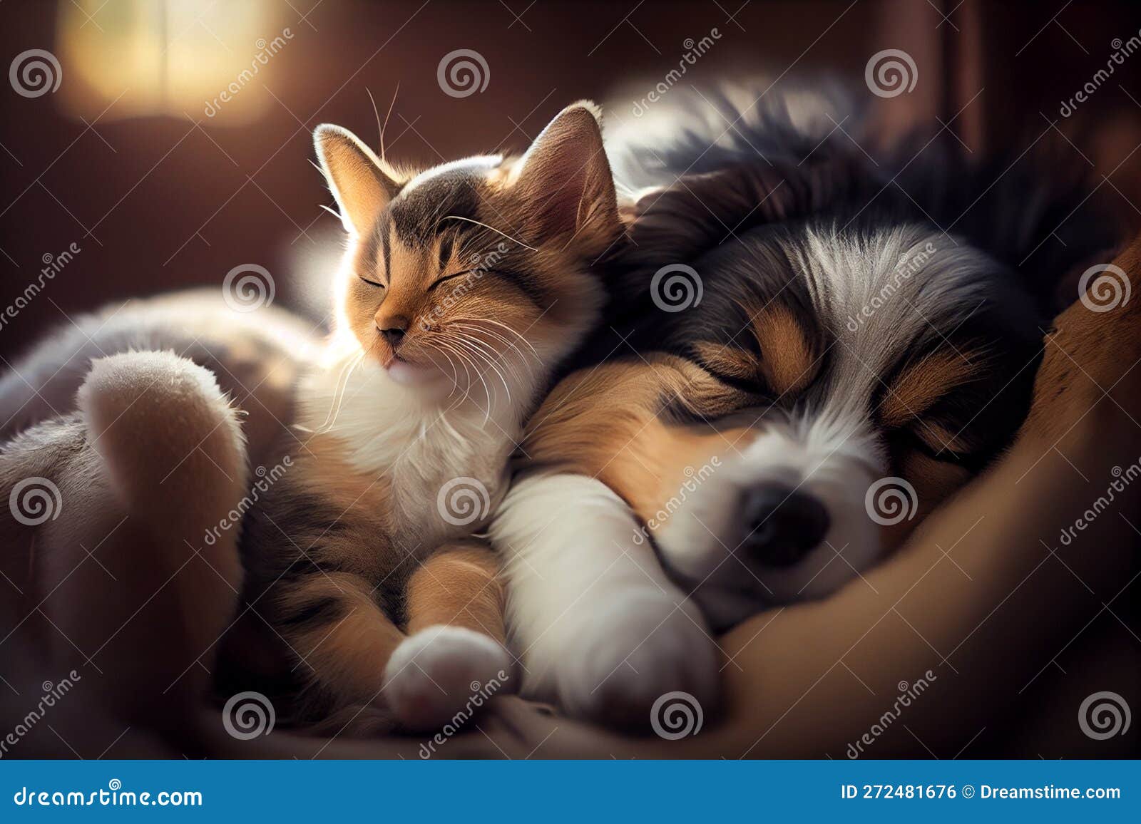 Dog and Cat Sleep Together.generative Ai Stock Illustration