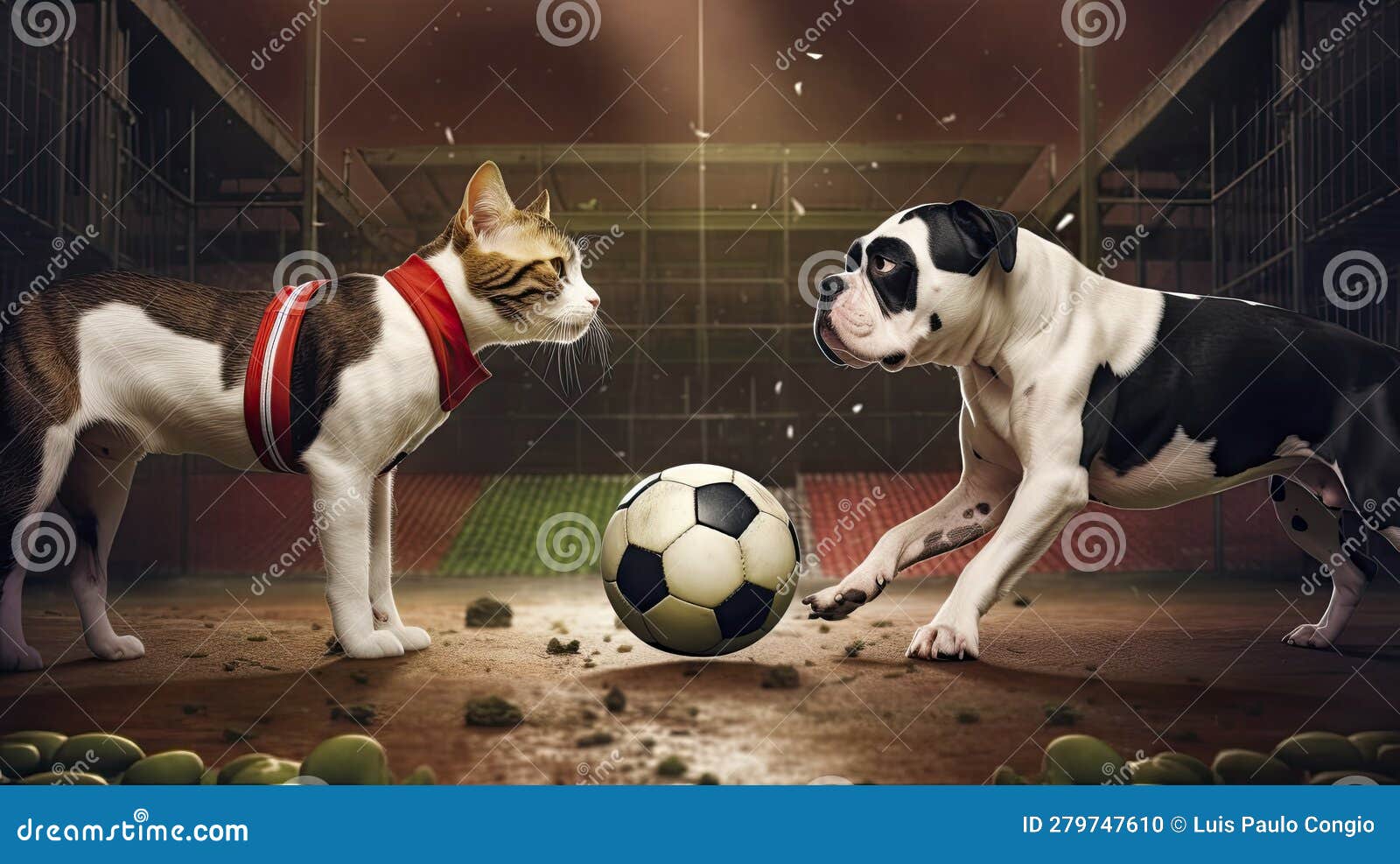 Dog and cat soccer game stock illustration. Illustration of sport