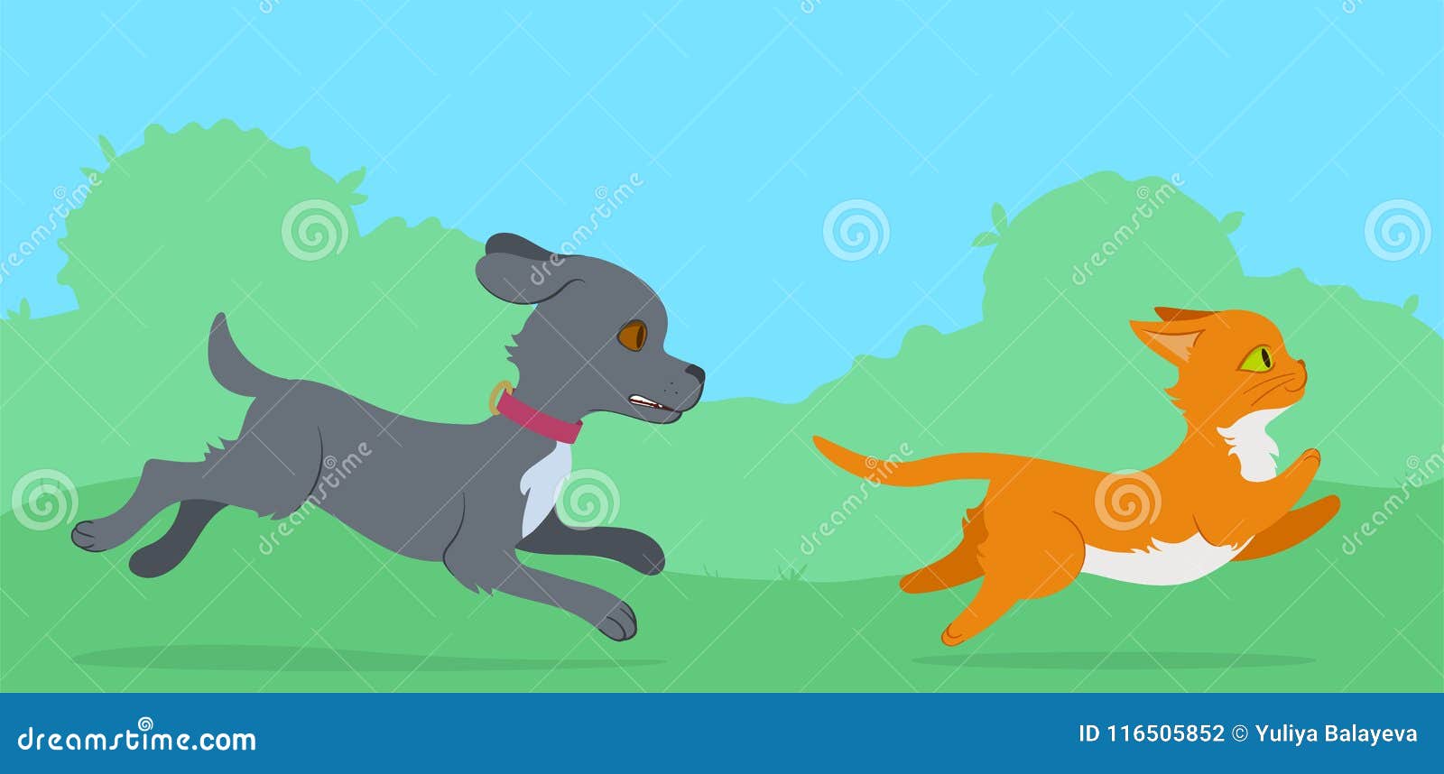 Dog chasing a cat stock vector. Illustration of paper 116505852