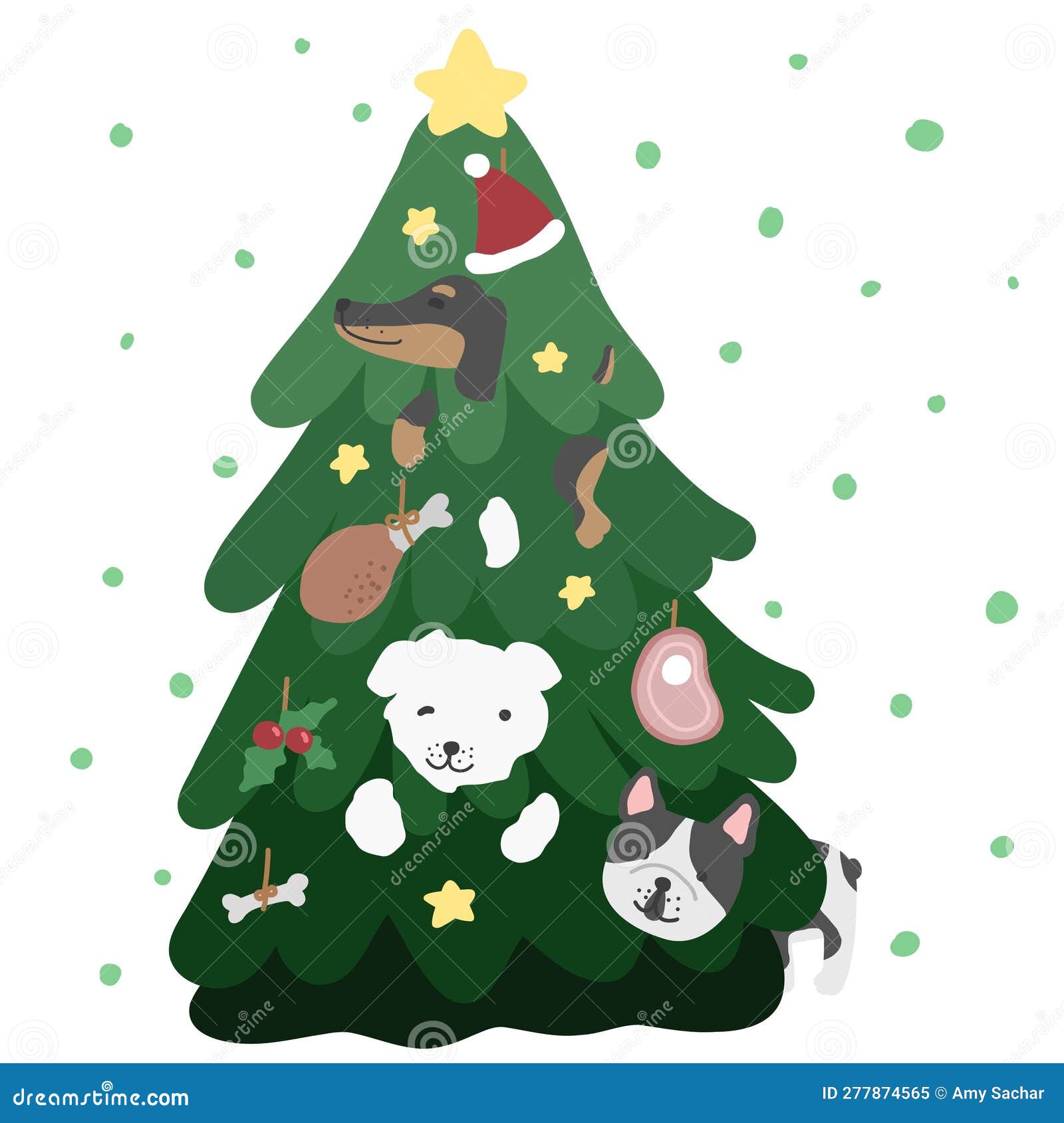 Dog Christmas Tree Merry Christmas Cartoon Illustration Stock Vector