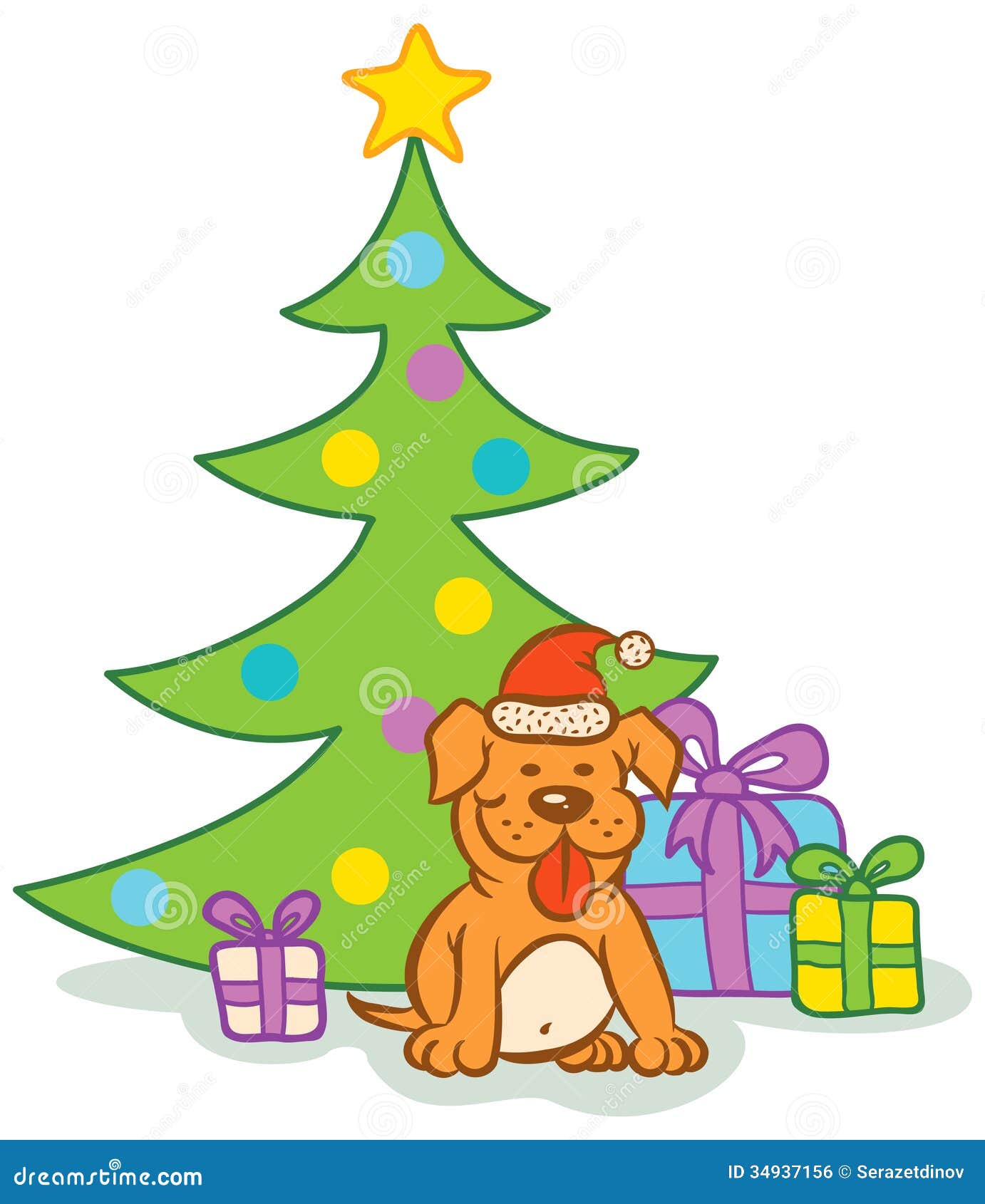 Dog and christmas tree stock vector. Illustration of santa 34937156