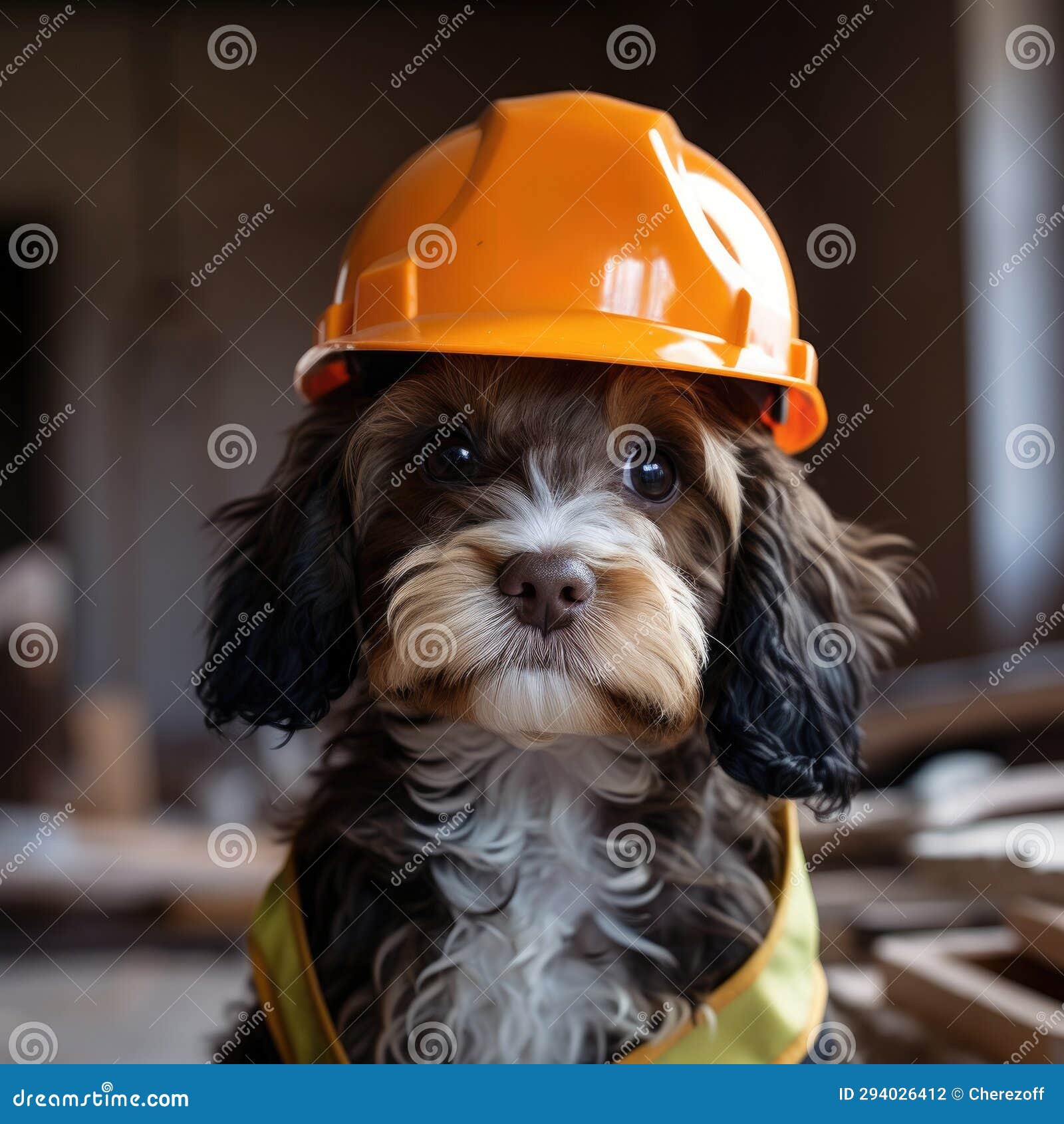 Dog in a Construction Helmet Stock Photo Image of safety, repairman