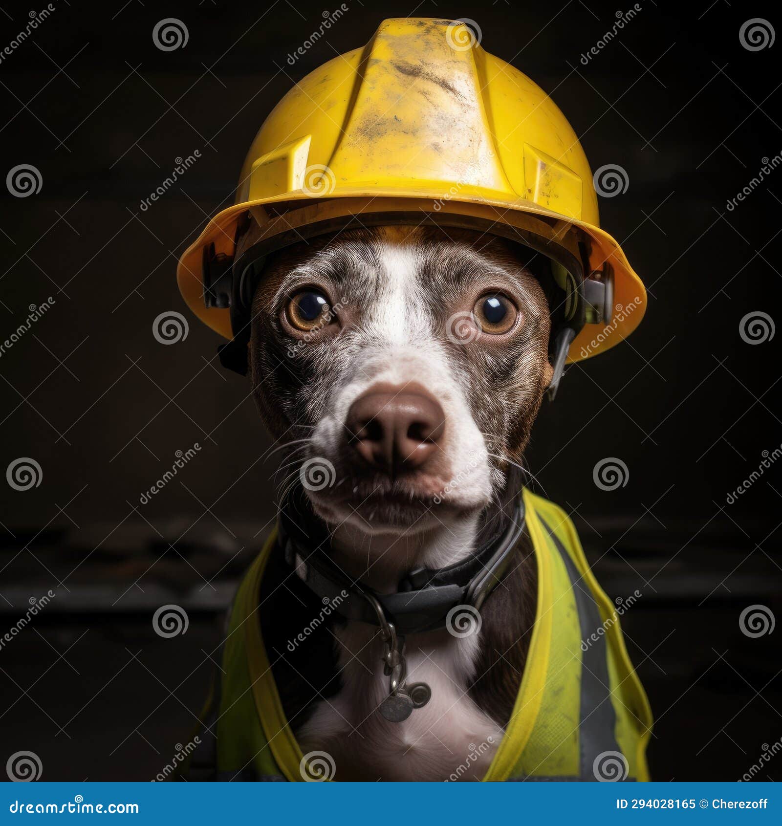 Dog in a Construction Helmet Stock Image Image of card 294028165